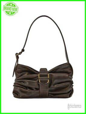 QWINEE Women's Y2k Faux Leather Ruched Shoulder Bag Vintage Punk Handbag